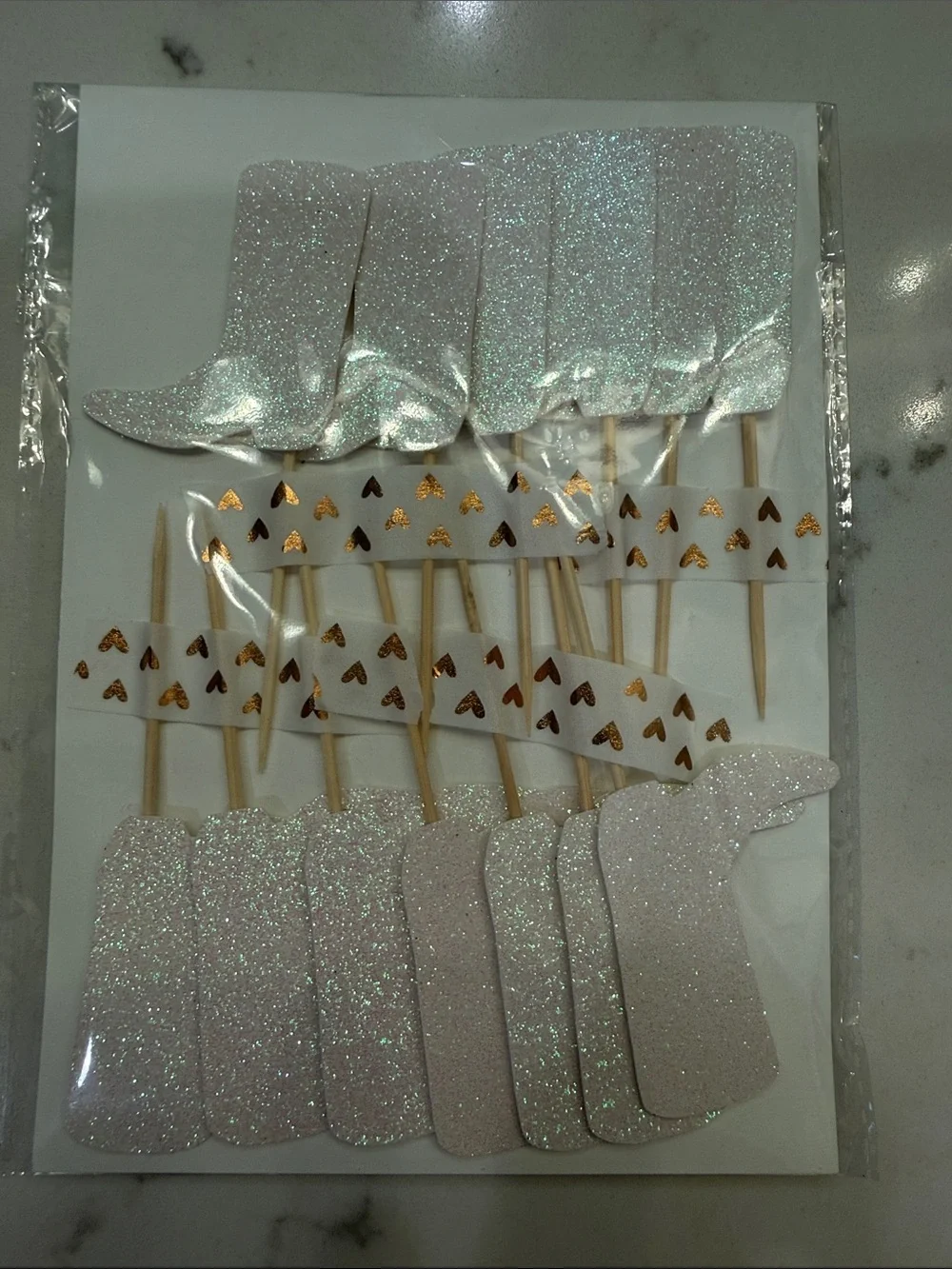 Glitter Pink/White Cupcake Topper Picks – Sparkling Party Toothpicks.